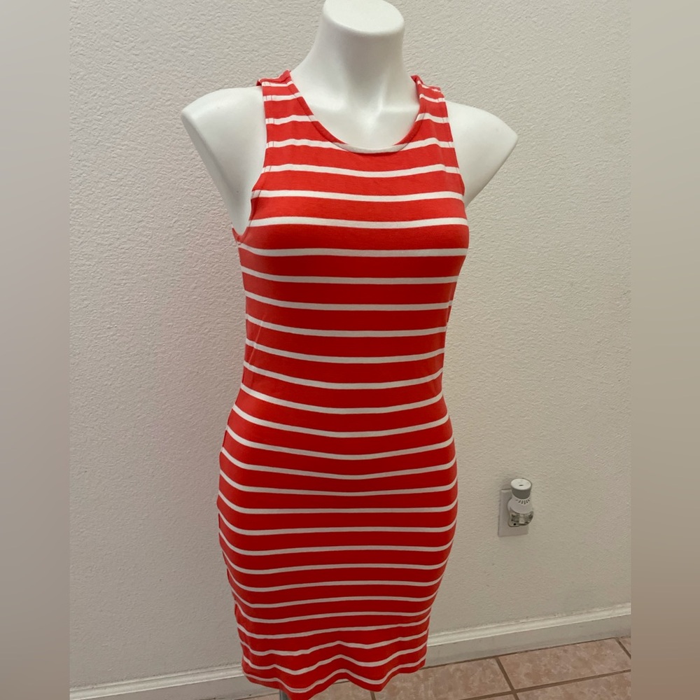 Orange and white striped bodycon dress